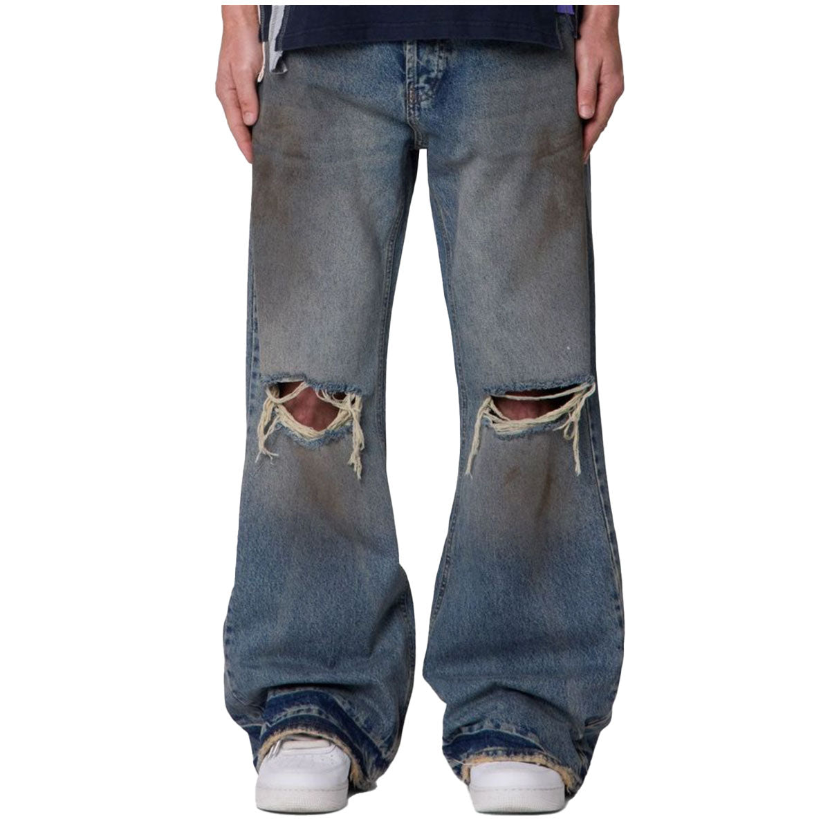 Distressed Kick Flare Denim | Washed Blue